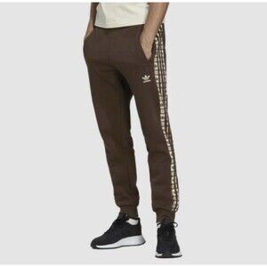 Adidas HZ9821 3-Stripe Fleece Sweat Pants Brown Mens Small Jogger Drawstring